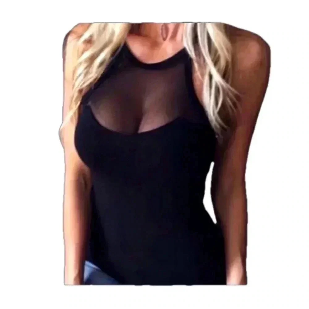 New! Sexy Black Mesh Top